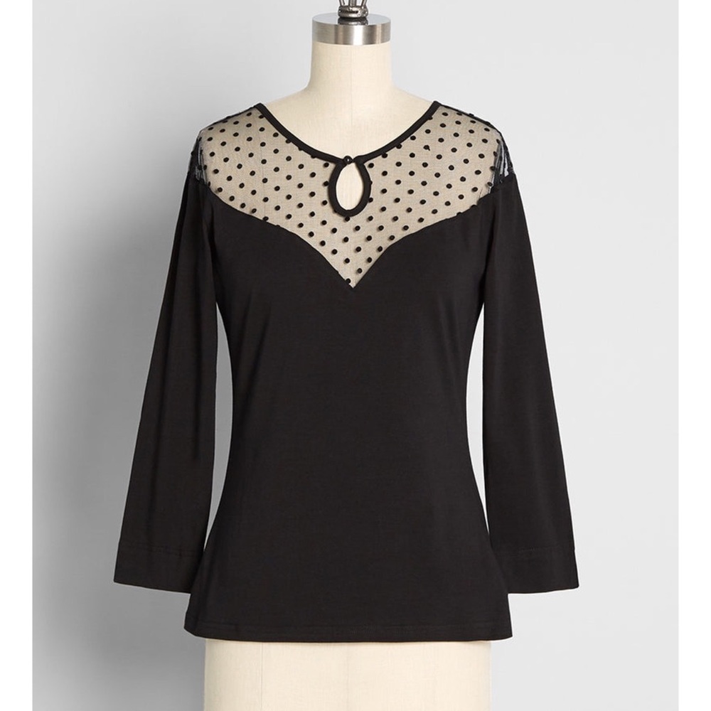 Modcloth Admired & Desired Blouse Black Polka Dot Size XL